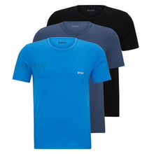Load image into Gallery viewer, Hugo Boss Men's Crew Neck Logo T Shirt 3 PACK (Black/Dark Blue/Blue)