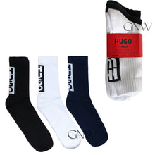 Load image into Gallery viewer, Hugo Men's Cotton Cushioned Sport Socks 3 Pack Thee Colour - Black/White/Navy 50496080
