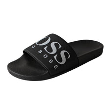 Load image into Gallery viewer, Hugo Boss Men's 'SOLAR' Logo Print Sliders/ Sandals BLACK Size: 7UK-12UK