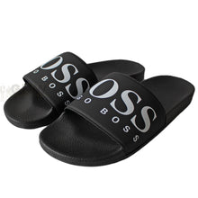 Load image into Gallery viewer, Hugo Boss Men's 'SOLAR' Logo Print Sliders/ Sandals BLACK Size: 7UK-12UK