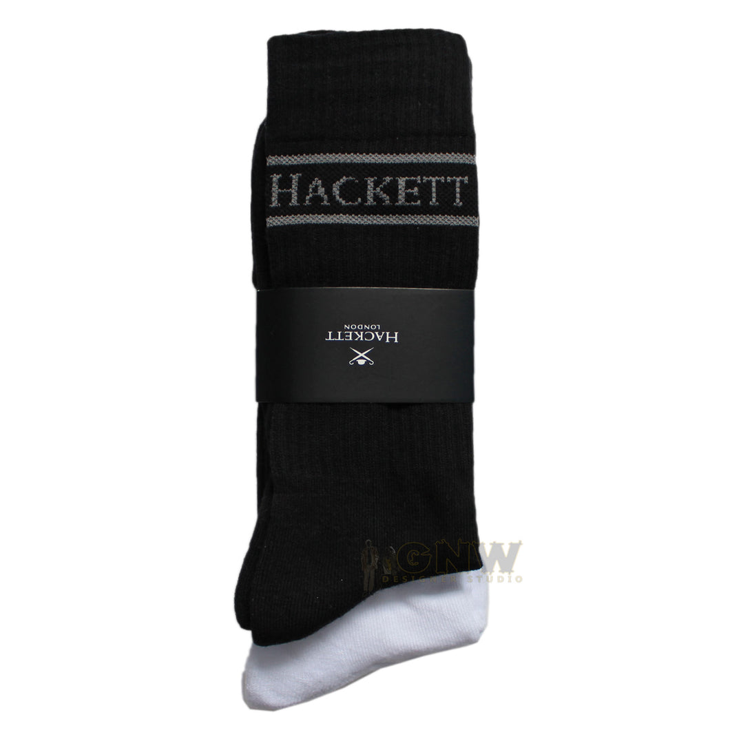 HACKETT LONDON MEN'S CUSHIONED SPORT SOCKS 2 PACK / ONE SIZE - Black & White