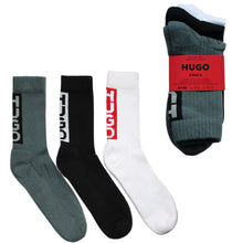 Load image into Gallery viewer, Hugo Men's Cotton Cushioned Sport Socks 3 Pack Black/White/Dk Green 50496080
