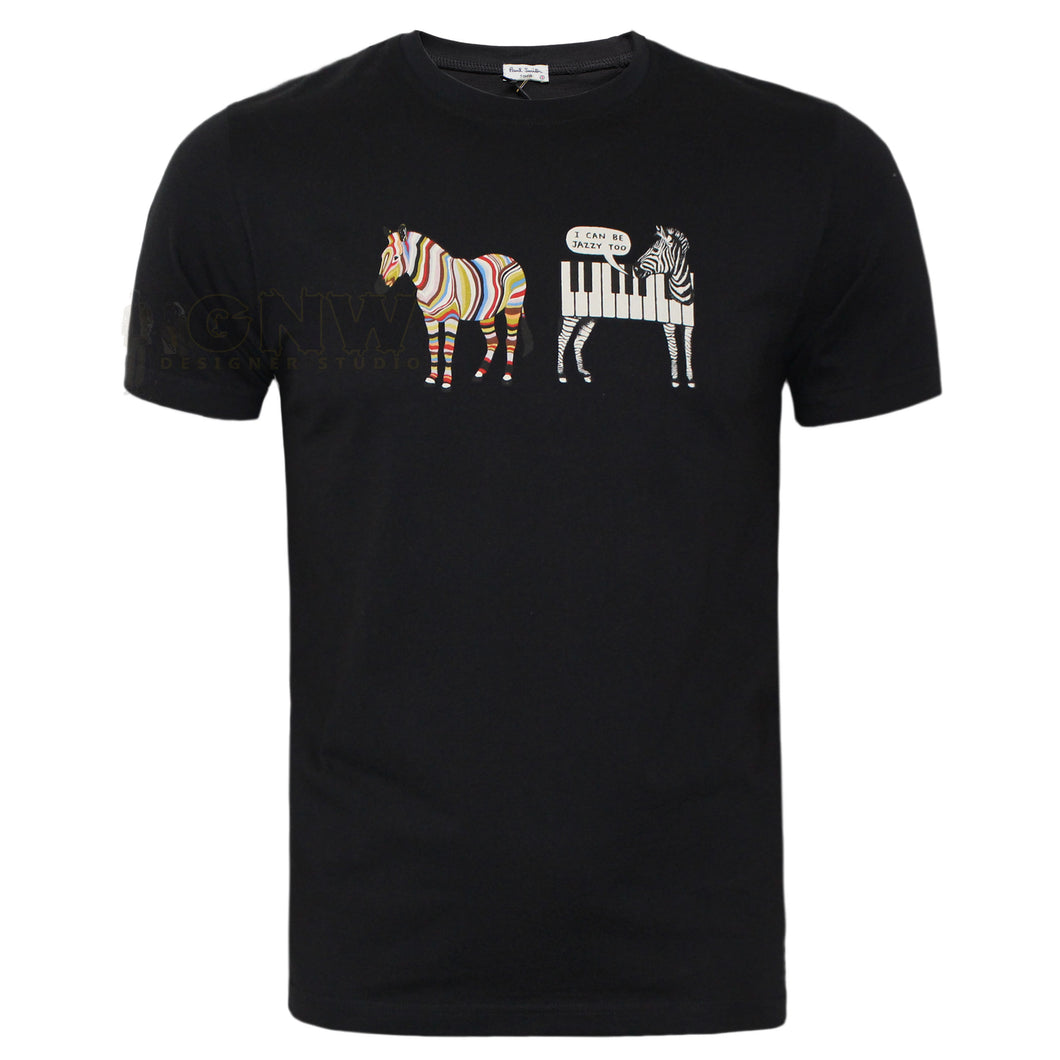 Paul Smith Men T-Shirt Jazzy Zebra Organic Cotton Black