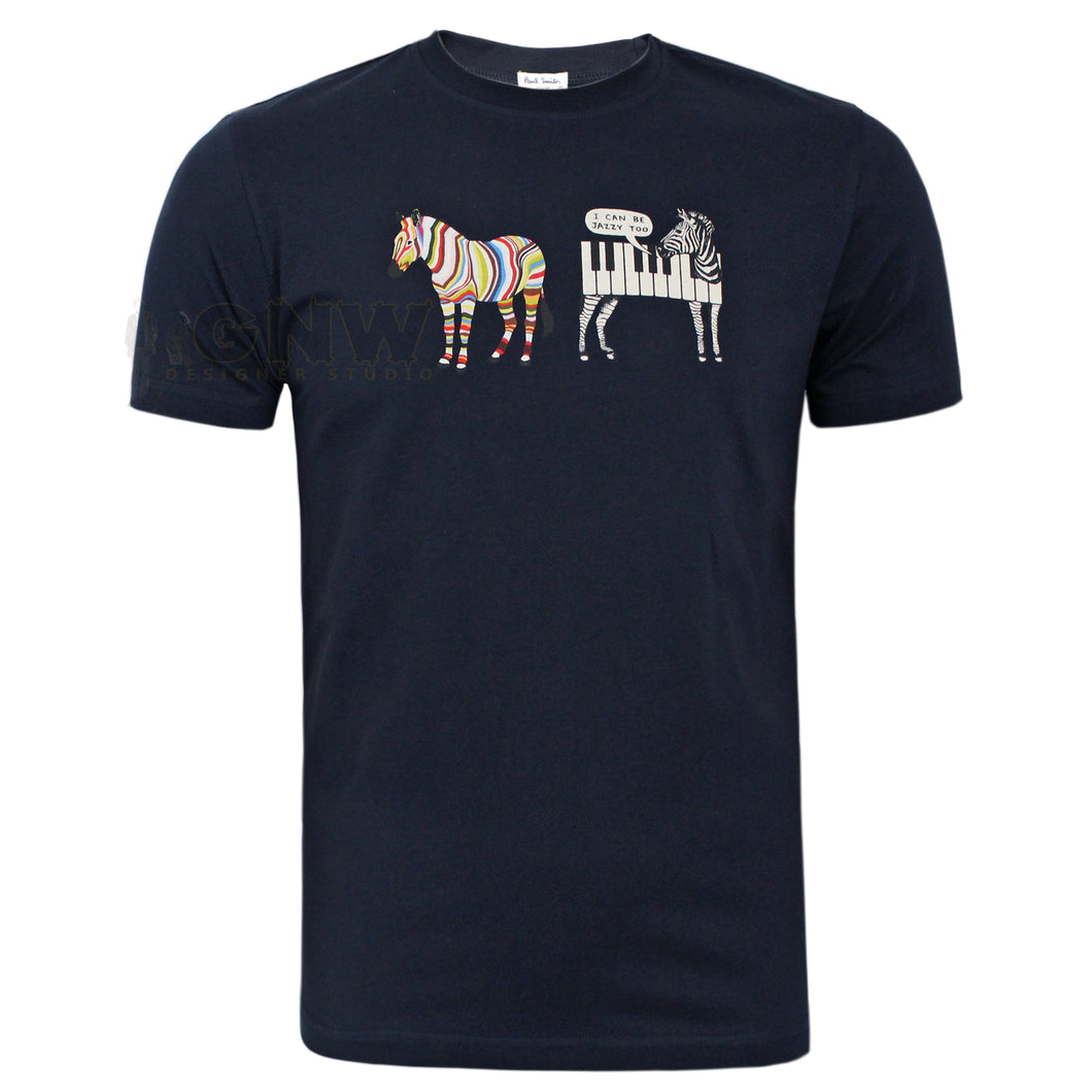 Paul Smith Men T-Shirt Jazzy Zebra Organic Cotton Navy