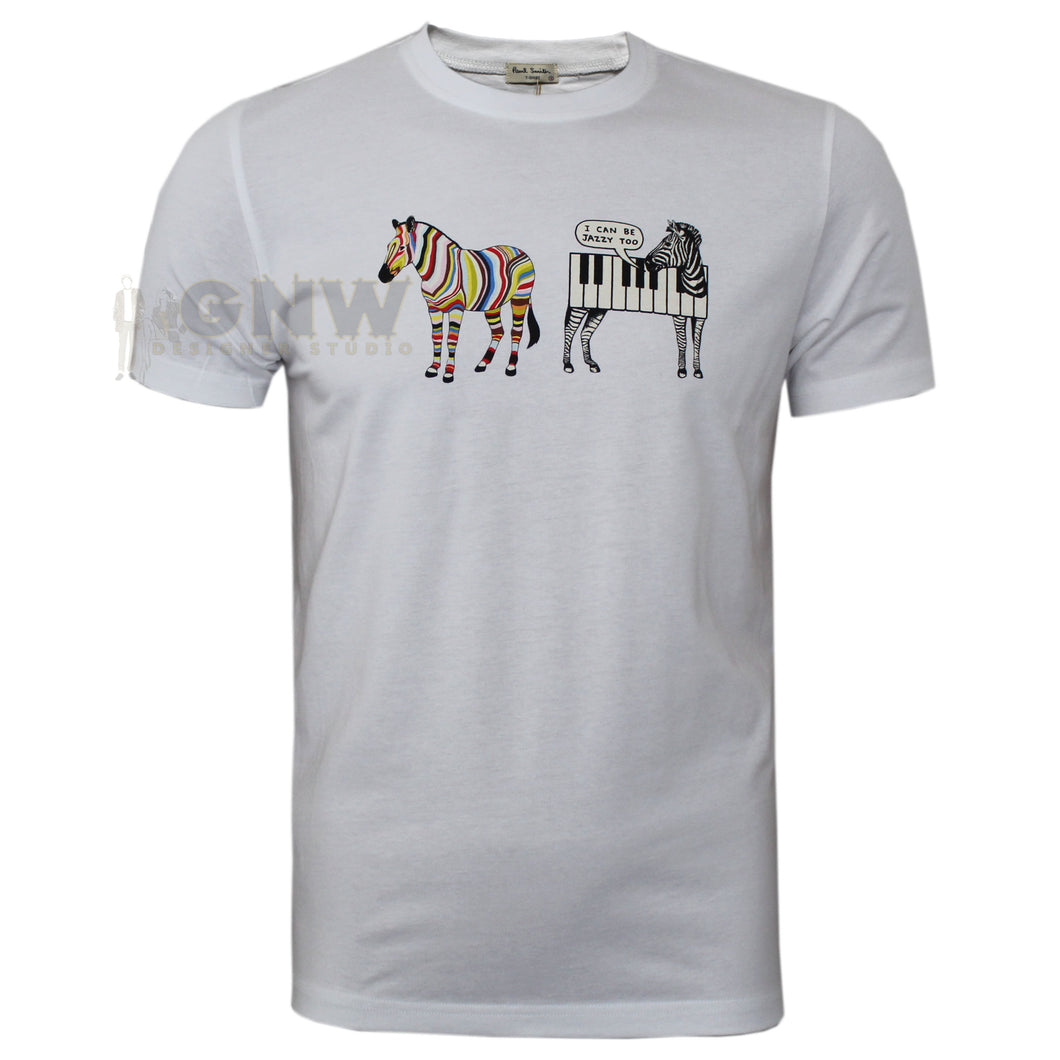 Paul Smith Men T-Shirt Jazzy Zebra Organic Cotton White
