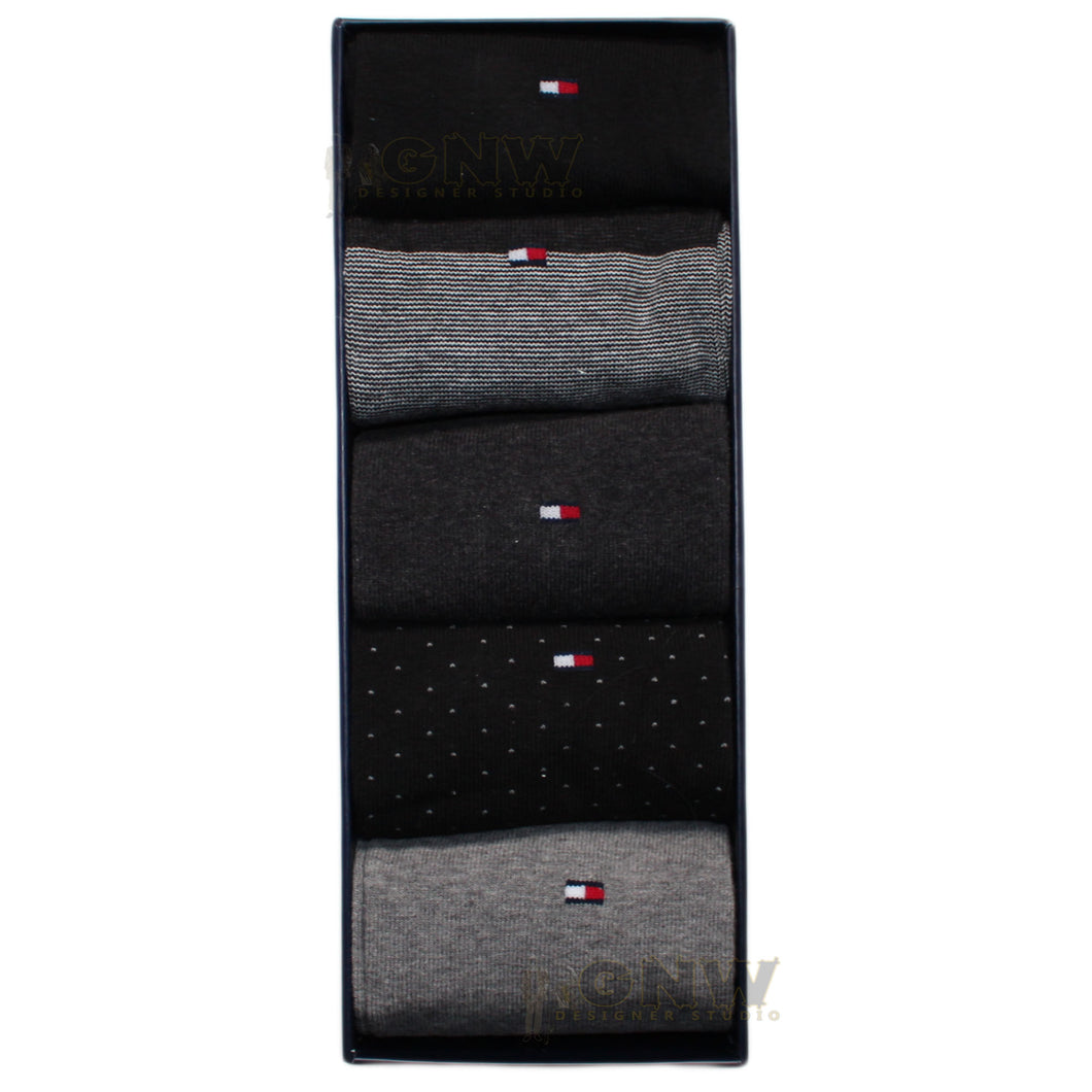 Tommy Hilfiger Men 5 Pack Logo Socks All Sizes Black/ Navy With Gift Box