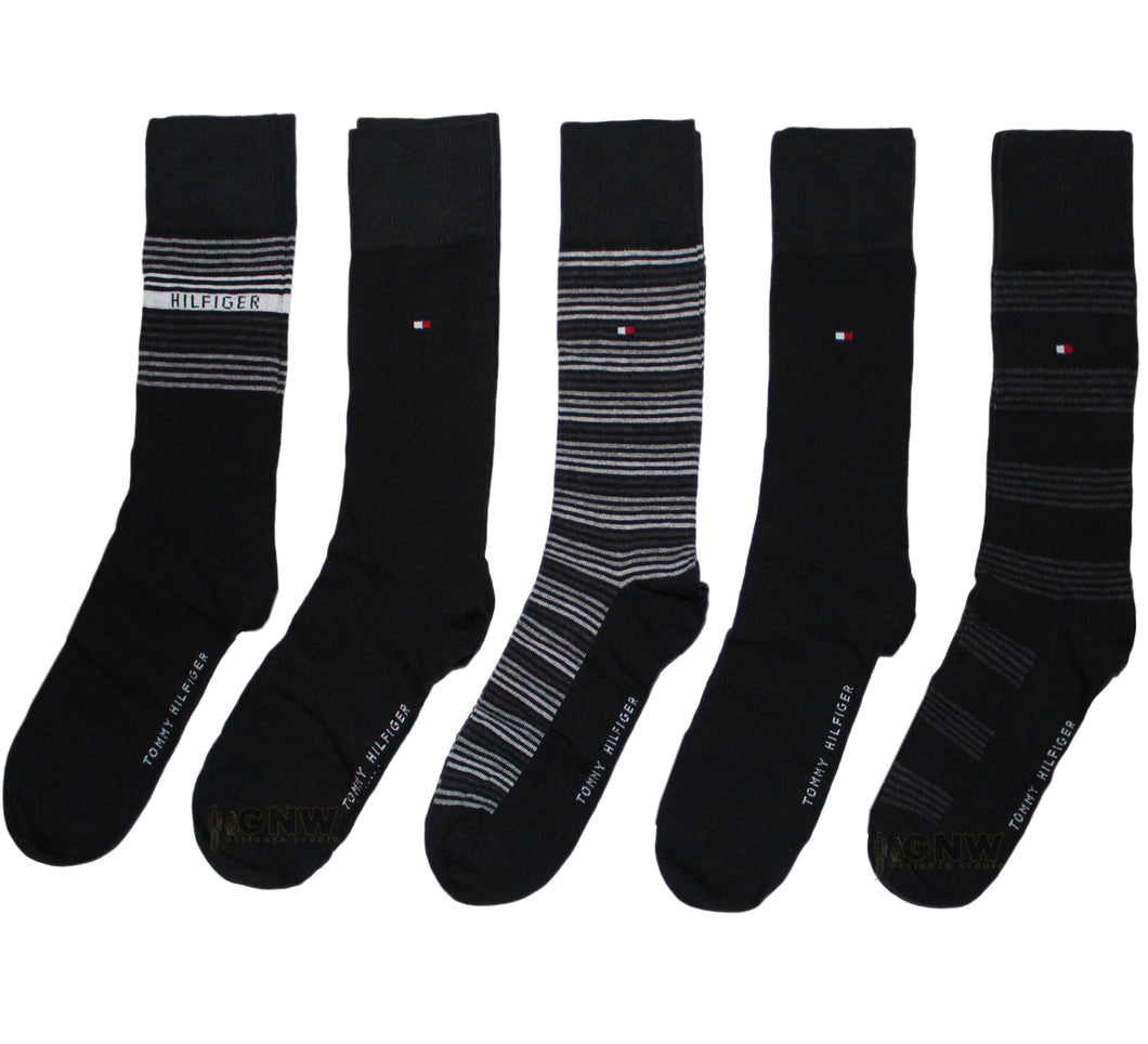 Tommy Hilfiger Men 5 Pack Logo Socks All Sizes Black/ Navy With Gift Box