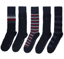 Load image into Gallery viewer, Tommy Hilfiger Men 5 Pack Logo Socks All Sizes Black/ Navy With Gift Box
