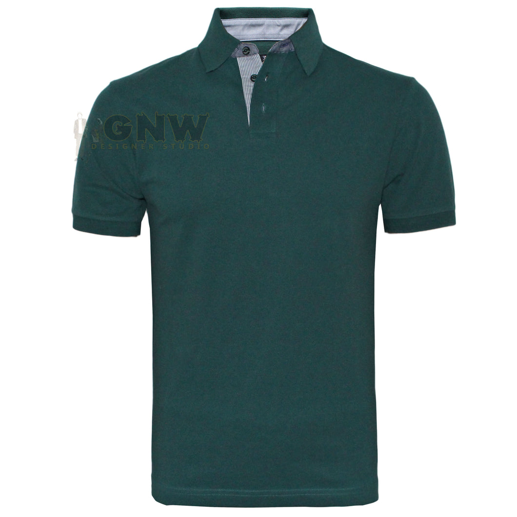 Hackett Men Mix Woven Trim Polo Shirt Slim Fit Green